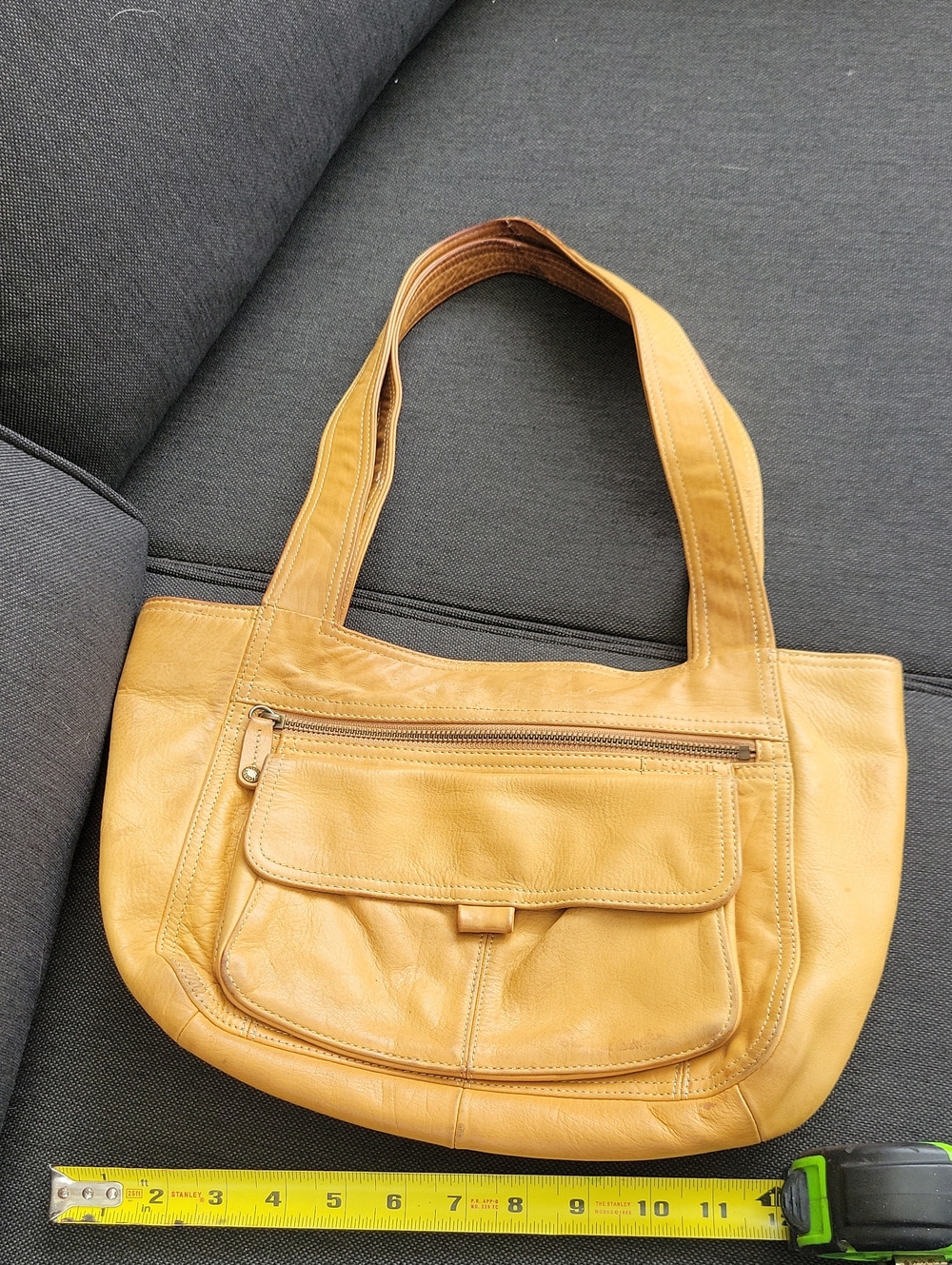 Fossil Mustard Yellow Leather Shoulder Bag with Front Pocket